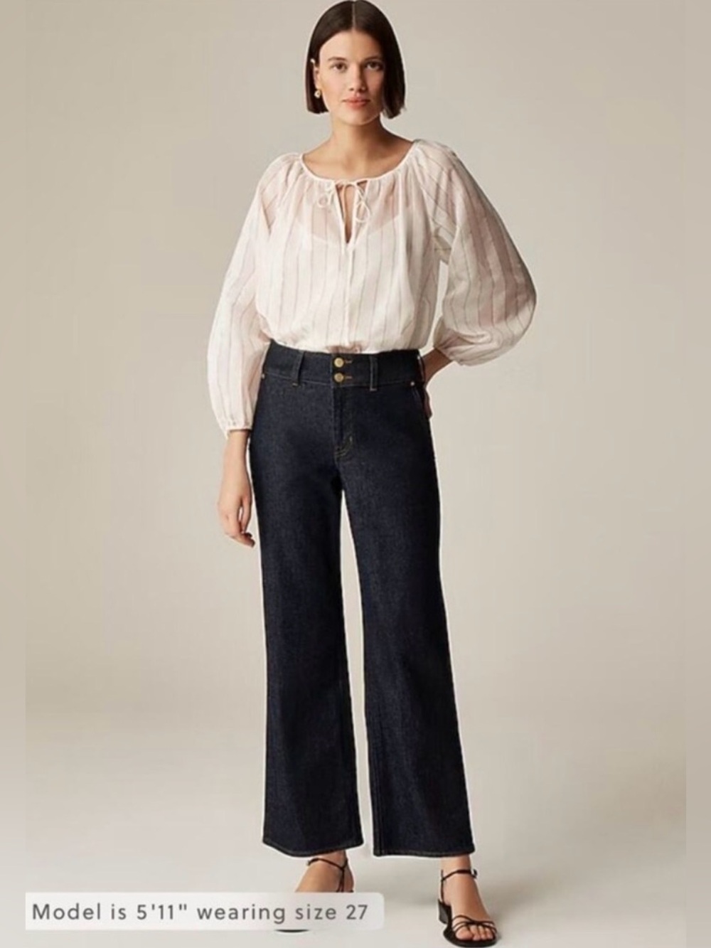 J.Crew Petite slim-wide jean high rise stacked buttons dark wash size 30